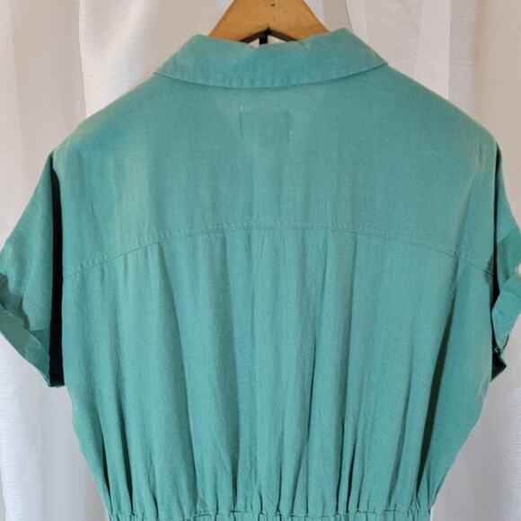 NWT Universal Thread Short-Sleeve Linen Boilersuit Sz 4 Green Jumpsuit Tie Waist - Picture 4 of 8